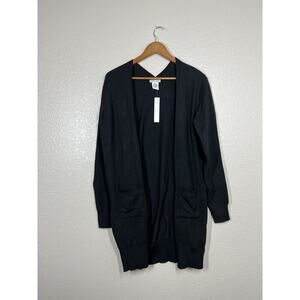 Sweet Romeo Black Open Front Cardigan Sweater Medium M Pockets Longline